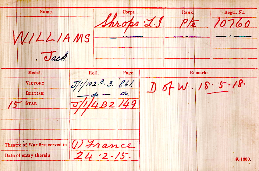 WWI Medal Rolls Index Card